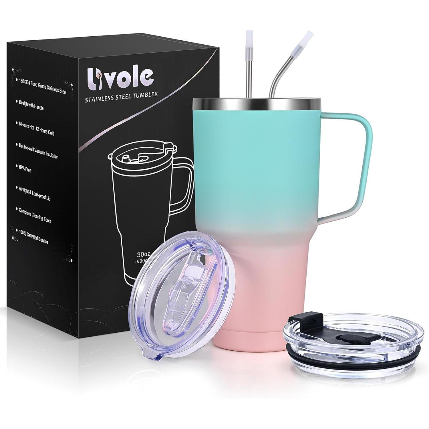 Isolierter Thermobecher 900ml Mit Henkel Und Strohhalm, Edelstahl, Doppelwandig