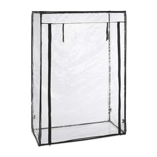 Relaxdays Tomatengewächshaus, PVC-Folie, HBT 150 x 100 x 50 cm, begehbar, Foliengewächshaus mit Tür, transparent/schwarz