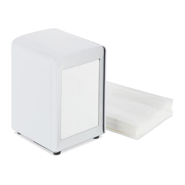 5 x Serviettenspender Retro, Metall, kleine Gastro Serviettenhalter für Eisdiele, Café, Bistro, hbt: 15x9,5x11, weiß