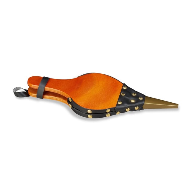 Relaxdays - Blasebalg Grill & Kamin, rustikaler Handblasebalg, goldene Ziernägel, Luftbläser, 39 cm lang, braun/schwarz