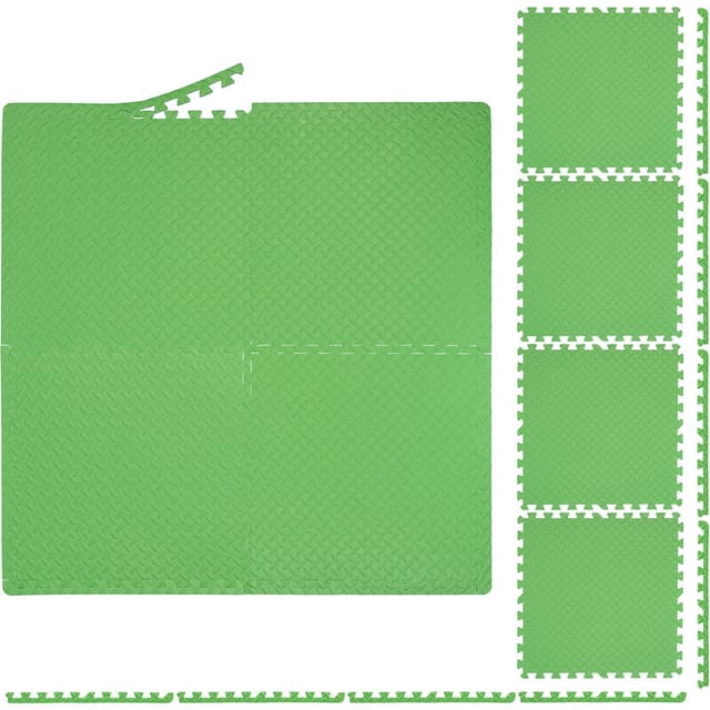 Relaxdays Bodenschutzmatte, 60x60 cm, 8 Schutzmatten mit Rand, EVA, 3m² Fläche, Unterlegmatte für Fitnessgeräte, grün