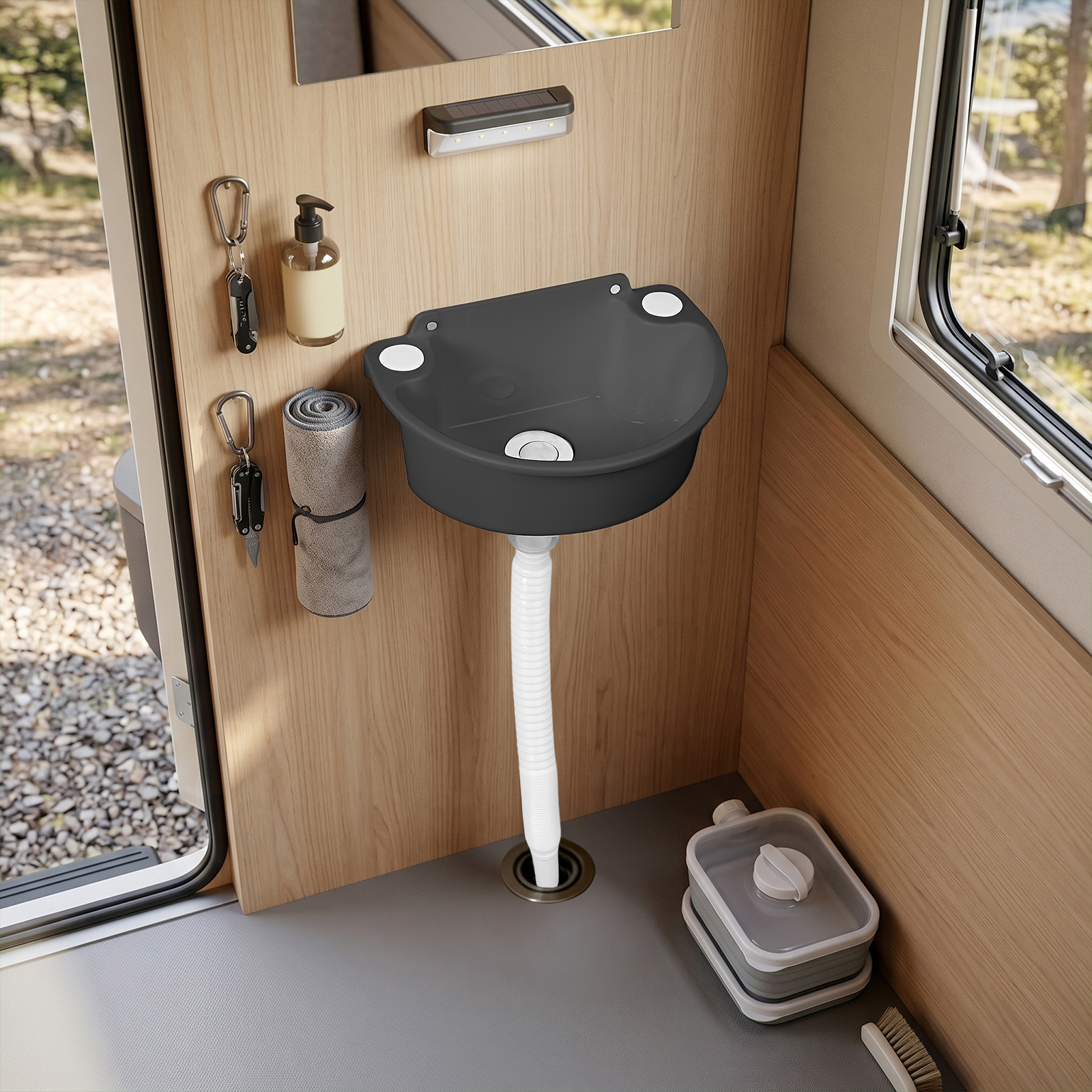 Wandmontiertes Waschbecken Aus Kunststoff, Klappbares Mini-handwaschbecken, Ideal Für Wohnmobil, Camping, Garage (schwarz)