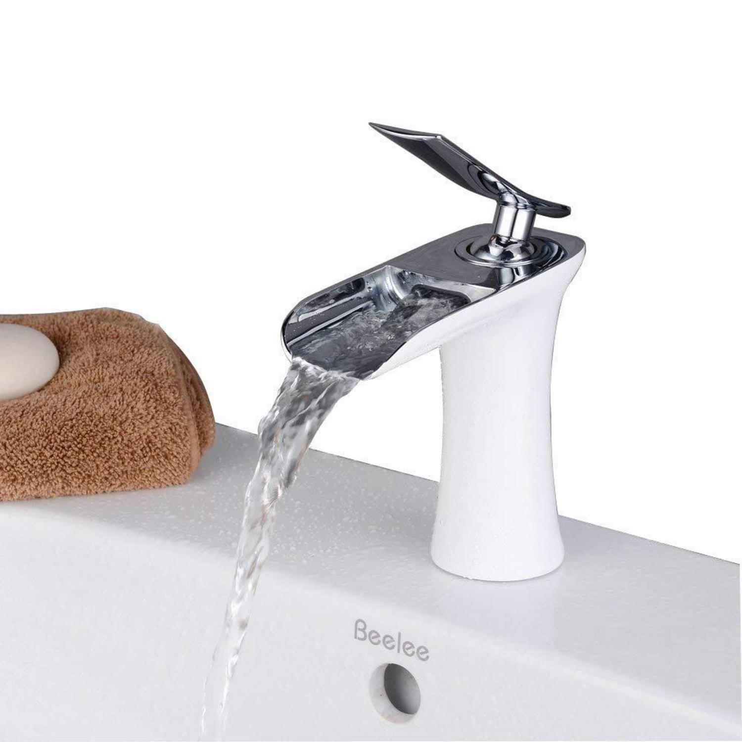 Waschtischarmatur Wasserfall Einhebelmischer Messing Weiß Chrom Keramikventil