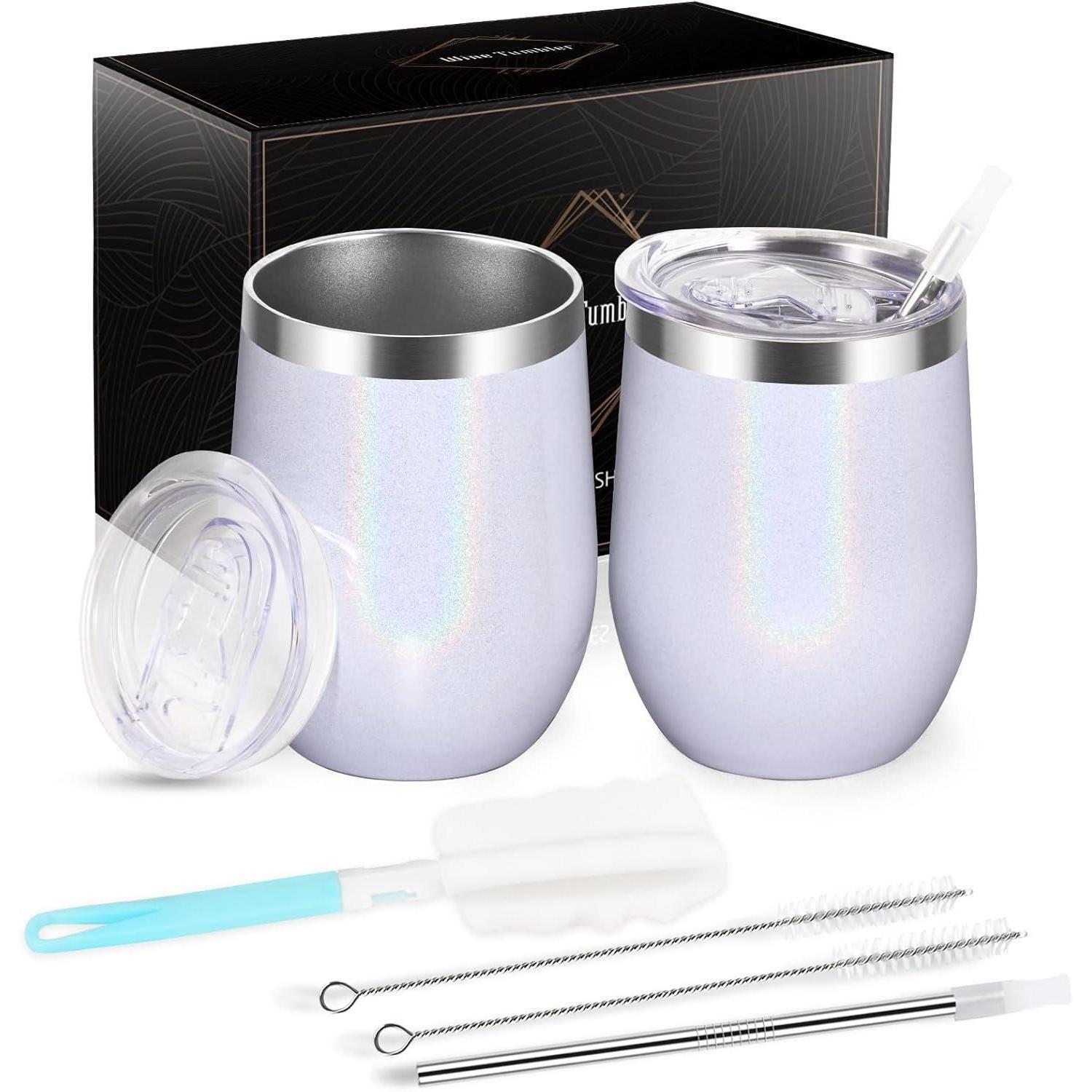 2er Set Edelstahl Weinbecher Mit Deckel, Doppelwandig, 350ml, Isoliert