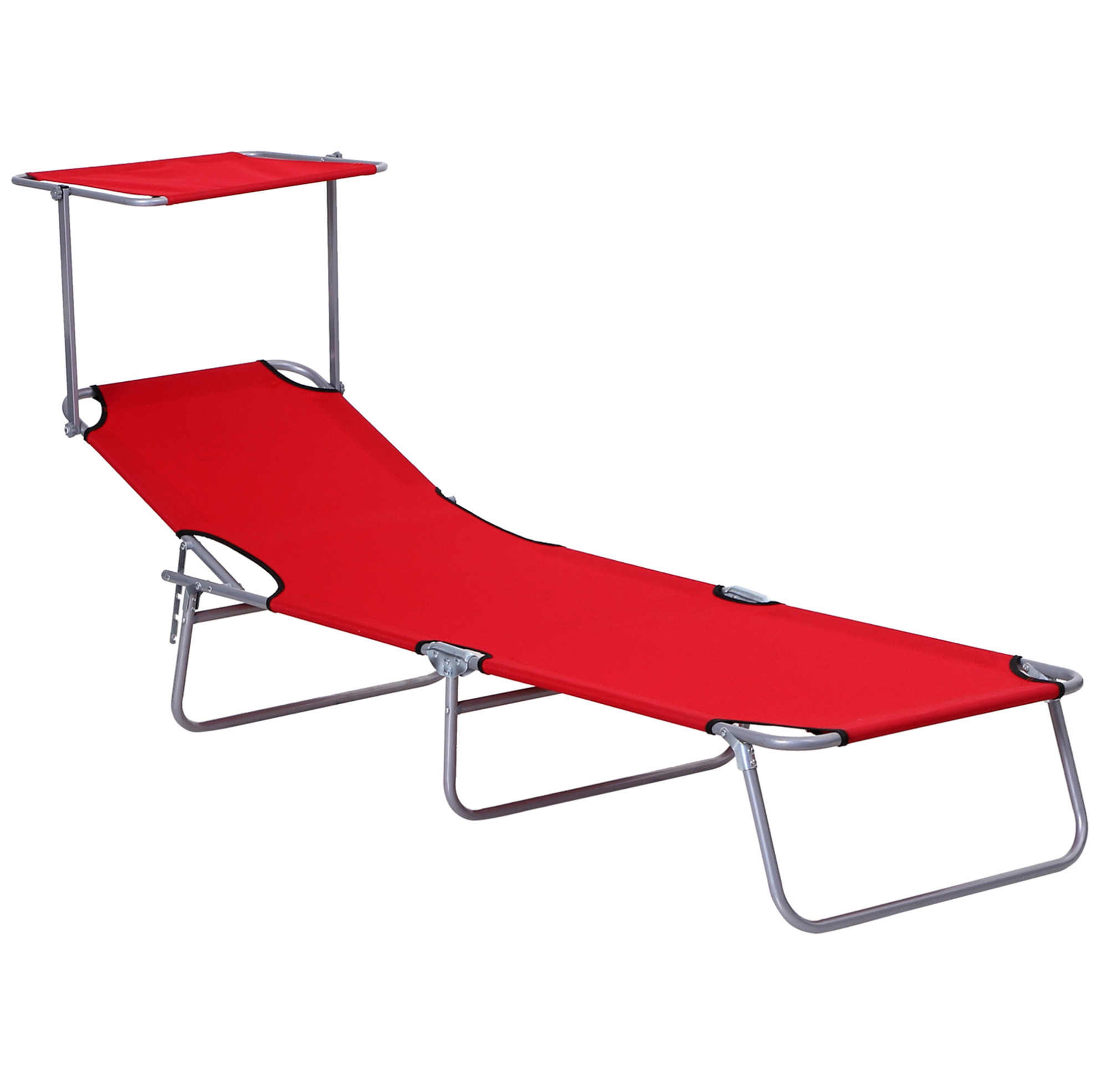 Klappbare Gartenliege Mit Sonnendach, Rot, 187 X 58 X 36 Cm