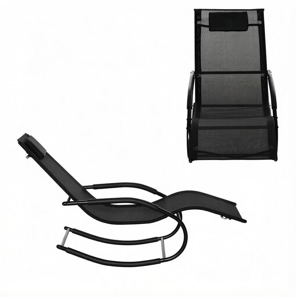 Moderne Schwarze Schaukelstuhl Aus Verzinktem Metall Und Textilene, 160 X 63 X 88 Cm