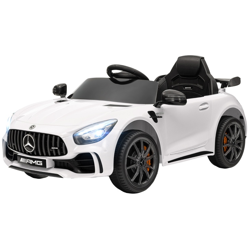 Kinder-elektroauto Mercedes-benz Amg Gtr 12 V Mit Elternfernbedienung, Aufsitzfahrzeug Aus Kunststoff Mit Led-lichtern Und Musikfunktion, Weiß