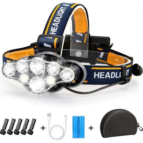 18.000 Lumen Ipx4 Wasserdichte, Wiederaufladbare Led-stirnlampe Mit 2 Batterien