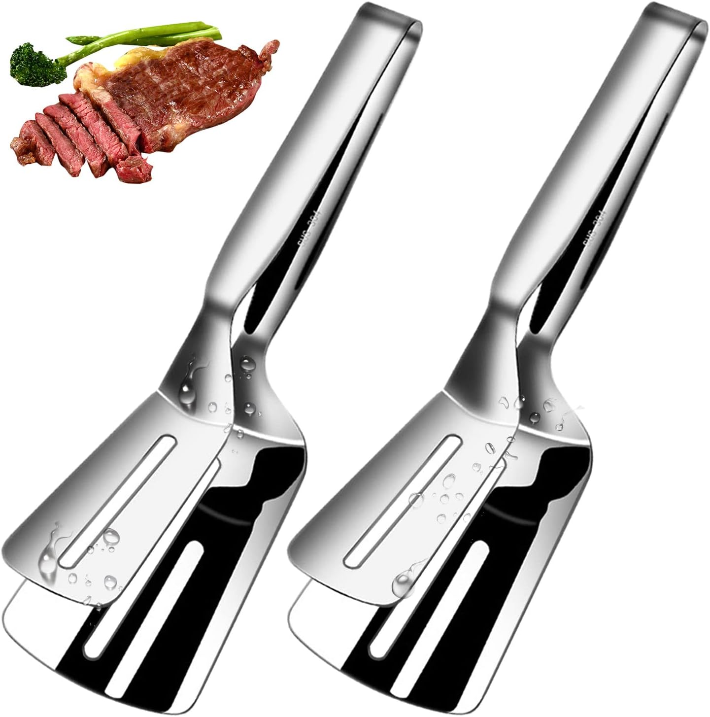 30 Cm Langer Küchenspatel Aus Edelstahl 304, Geschlitzt, Mit Doppelklinge, Zum Kochen Und Servieren Sowie Zum Halten Und Wenden Von Speisen