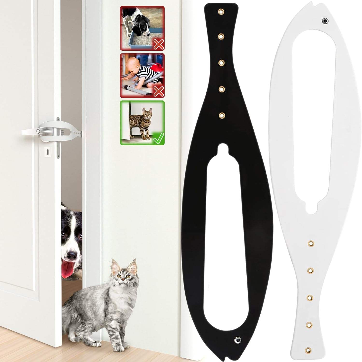 2-teiliges Katzenklappenstopper- Und Haustierklappenschloss-set, 5 Verstellbare Gurte, Einfache Montage, Schwarz-weiß, Hält Hunde Vom Katzenklo Fern