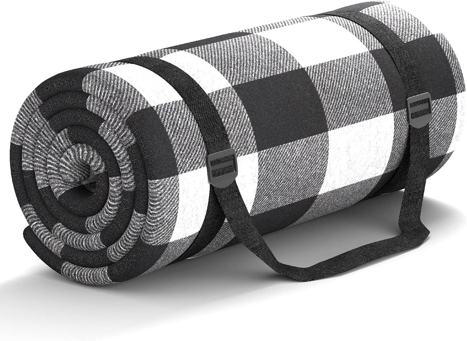 Picknickdecke 200 X 200 Cm, Wasserdichte, Sandabweisende Stranddecke, Faltbar Mit Schultergurt, Ideal Für Strand Und Park (schwarz-weiß Kariert)