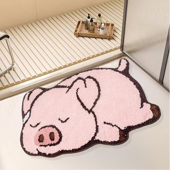 Schmutzabweisende Fußmatte Mit Cartoon-tiermotiv Für Badezimmertür, Schlafzimmer, Küche, Bad, Balkon – Schwein – 1