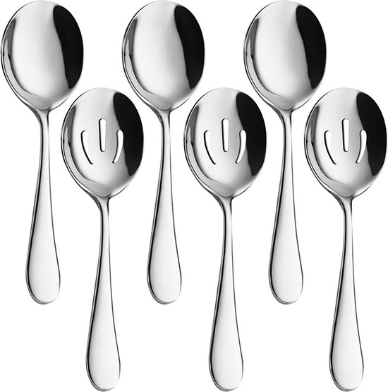 6-teiliges Set: 3 Servierlöffel, 22 Cm Langer Kochlöffel Aus Edelstahl, Esslöffel, Hochwertiger Schaumlöffel, Servierlöffel Mit Löchern, Für Buffets, Bankette Und Küchen