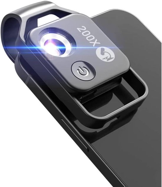 Mini-handymikroskop, Tragbar, Mit Cpl-linse, Beleuchtung, Für Iphones Und Smartphones, Verschiedene Marken, Schwarz, 200-facher Zoom