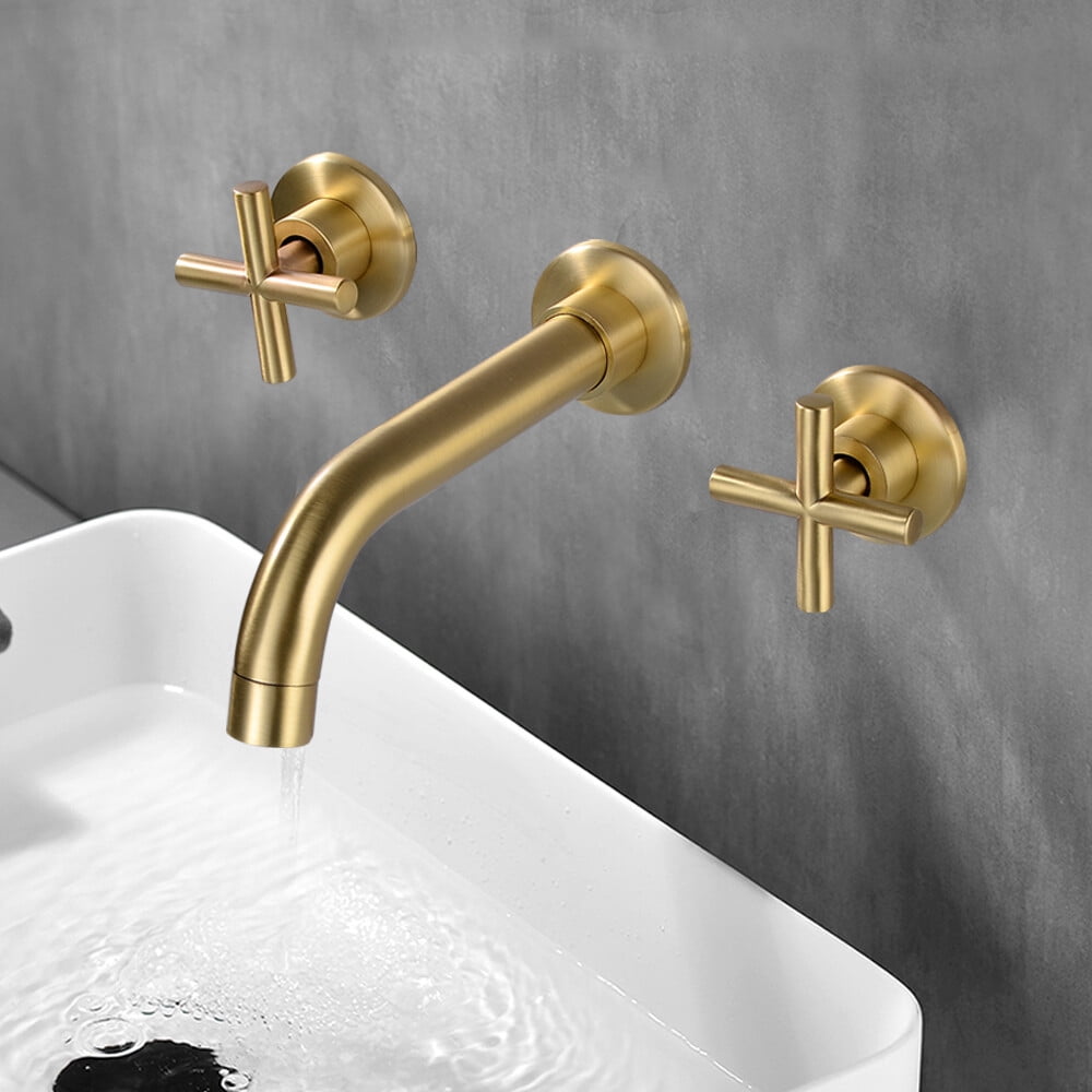 Badezimmerarmatur Aus Messing, Waschbecken, Badewanne, Wandarmatur Mit Drei Löchern Und Zwei Griffen