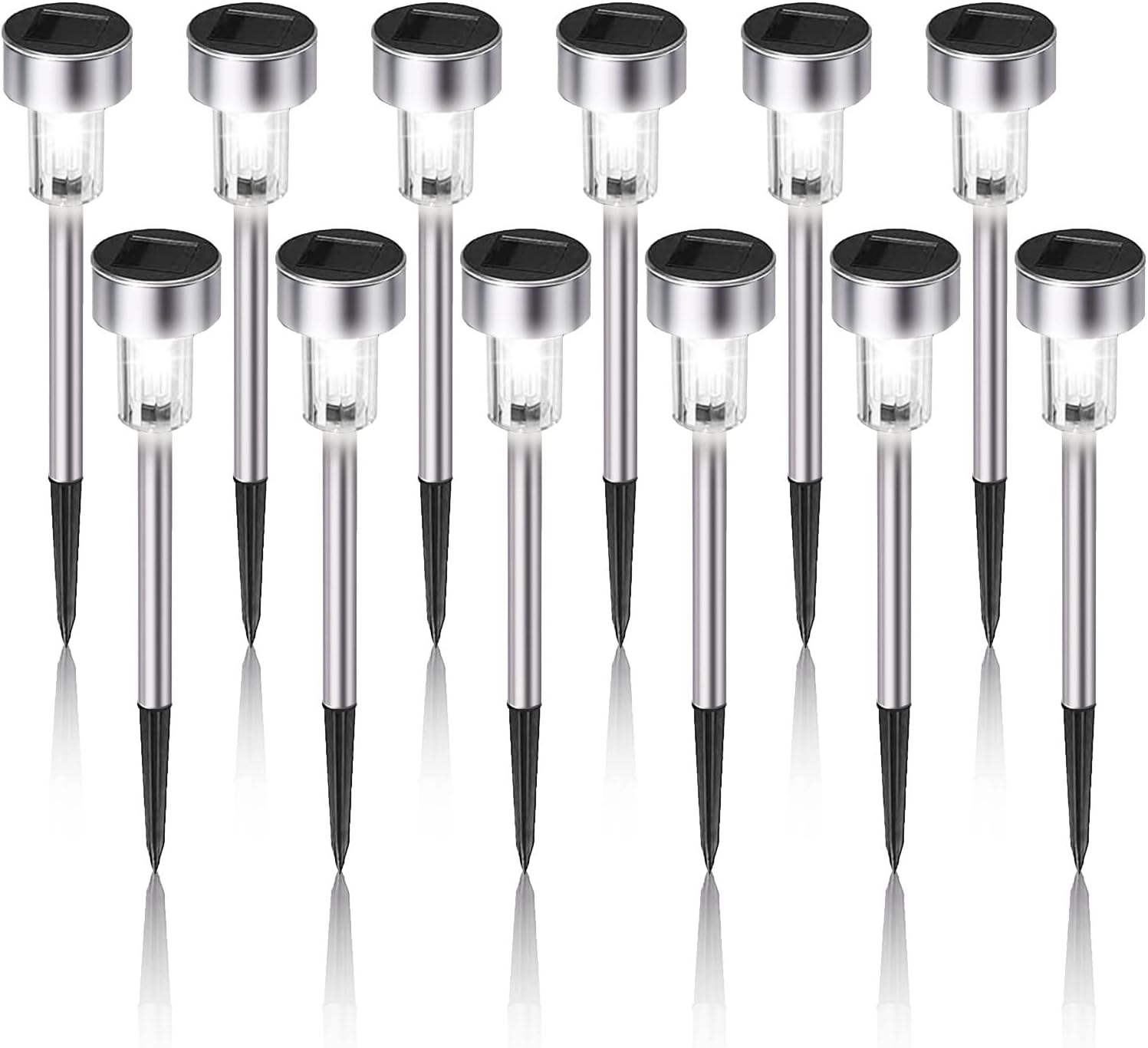 Solarbetriebene, Wasserdichte Led-außenleuchten Aus Edelstahl, 12er-pack, Kaltweiß, Für Garten, Hof, Wege, Terrassen Und Rasenflächen