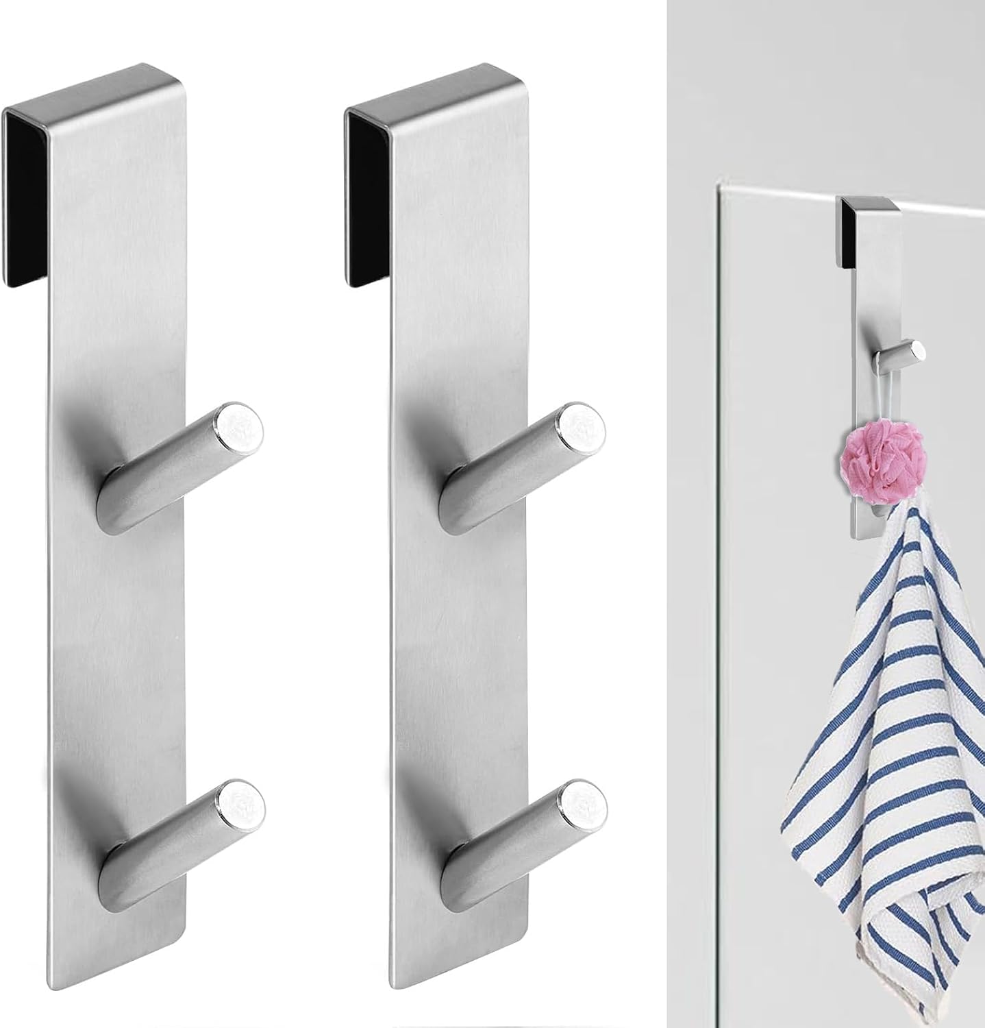 2-teiliges Badezimmerhaken-set, Doppelte Handtuchhaken, Duschkabine, Glas, Silber, Geeignet Zum Aufhängen Von Handtüchern, Gästetüchern, Badeschwämmen, Pyjamas Usw.