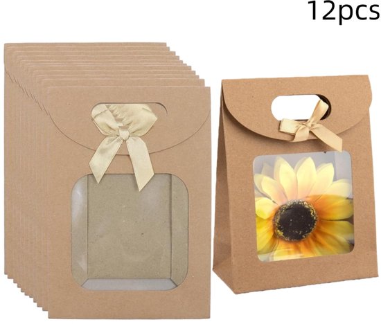 12er-packung – Kraftpapiertüten – Mini-standbeutel – Braune Geschenktüten – Geeignet Für Süßigkeiten, Kekse, Verpackungen, Hochzeiten, Weihnachten – 19 X 27 X 9 Cm
