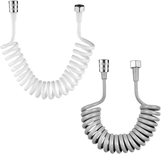 Zwei 300 Cm Lange, Flexible Duschschläuche – Grau Und Weiß – Perfekt Zum Duschen Und Reinigen.