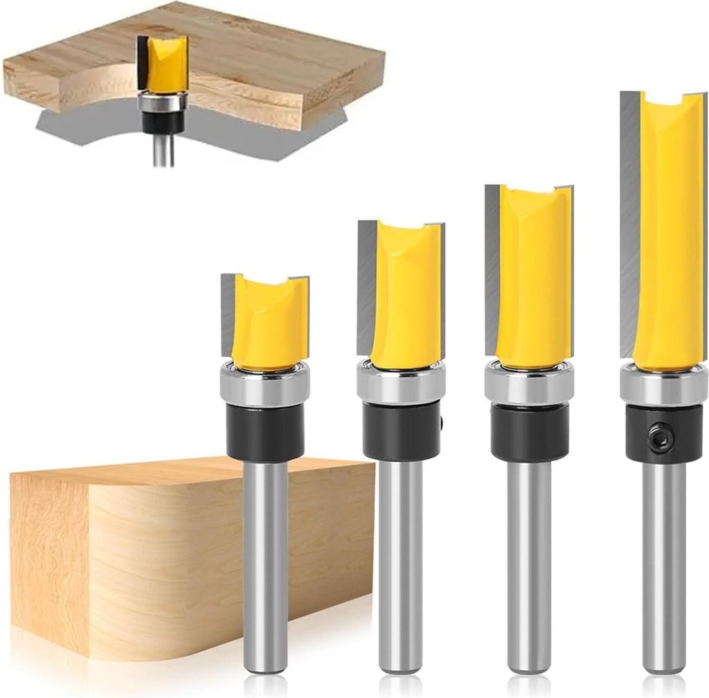 4-teiliger Satz Bündigfräser, 8 Mm Schaftdurchmesser, Schaftfräser Für Die Holzbearbeitung Mit Senkfräsern, Verwendet Für Präzisionsfräsen Und Nuten.