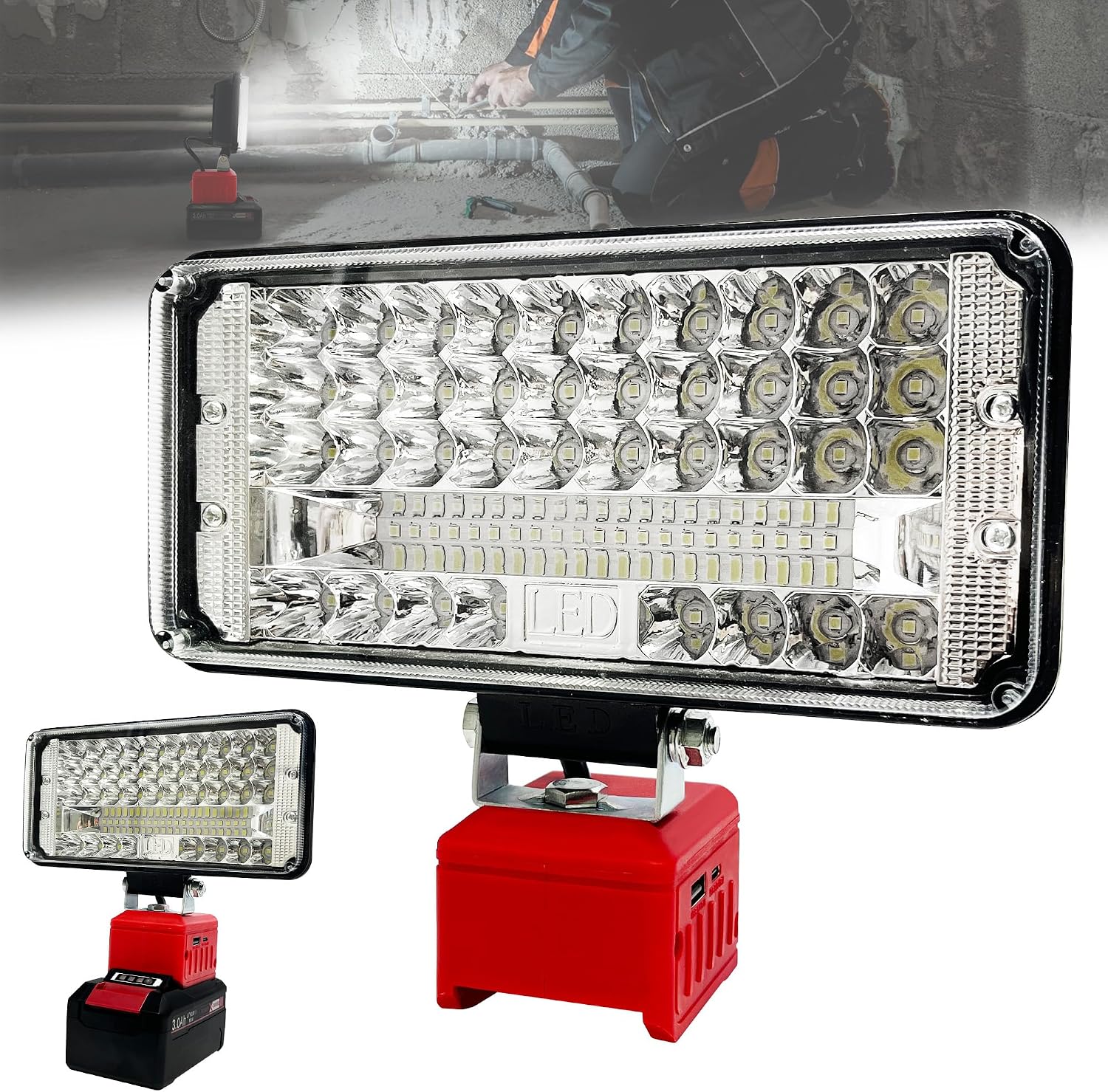 Akkubetriebene, Kabellose Led-arbeitsleuchte (18 V), 90 W, 6800 Lm, Kabellos Mit Usb- Und Typ-c-anschluss, Led-arbeitslampe Für Baustellen Und Reparaturen