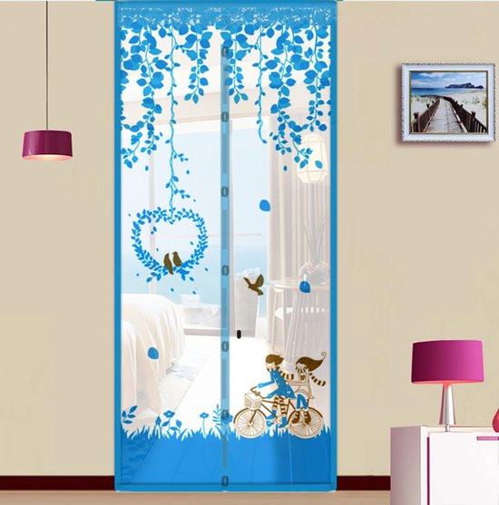 Türvorhang – Magnetischer Türvorhang – Küchenvorhang – Bohrfreier, Transparenter Vorhang – Vorhang – Fenstergitter – 90 X 210 Cm – Blau – Transparent