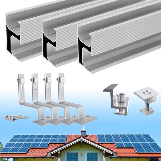 Montageset Für Ziegeldächer, Pv-schiene Und Dachhaken Für 2 Paneele, Geeignet Für 30-35 Mm Paneele