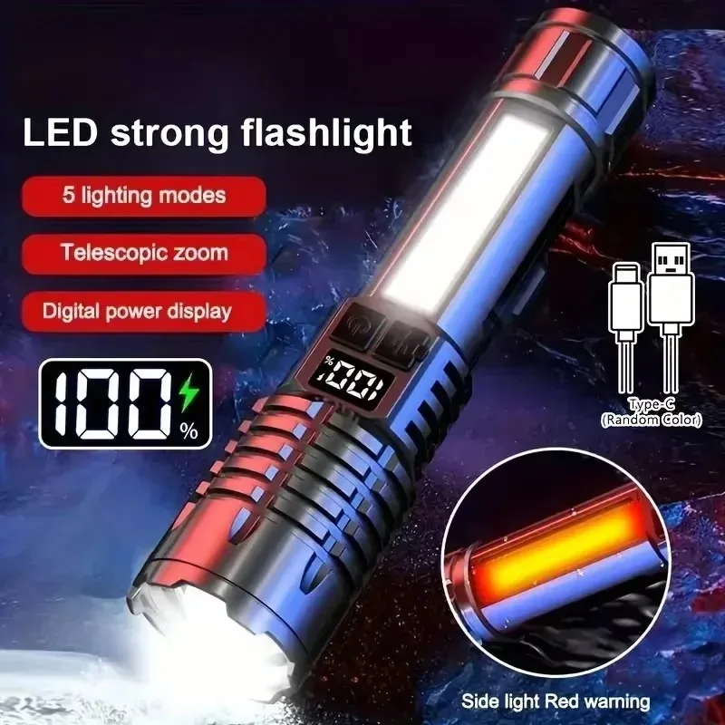 Led-taschenlampe, Wiederaufladbar, Für Camping, 2000 Lumen, Extrem Hell, Mit 3 Modi, Zoombare Mini-taschenlampe Mit Langer Laufzeit