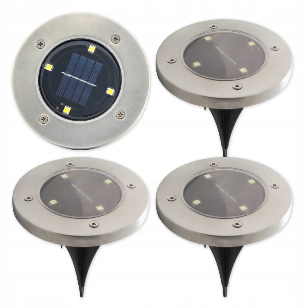 Vier Solarbetriebene Led-gartenleuchten, Jeweils 13,5 Cm Hoch, Die Kaltweißes Licht Abgeben.