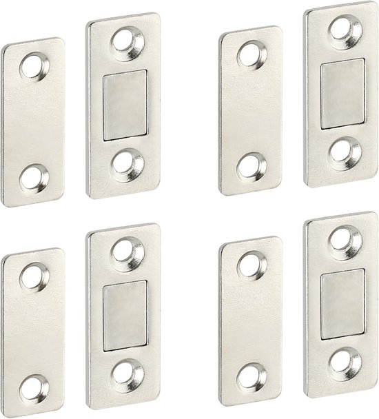 Magnetverschluss, 4er-set, 40 × 16 Mm, Ultradünner Türverschluss Aus Edelstahl, Für Schranktüren, Küchenschränke, Schubladen Und Möbel, Silber