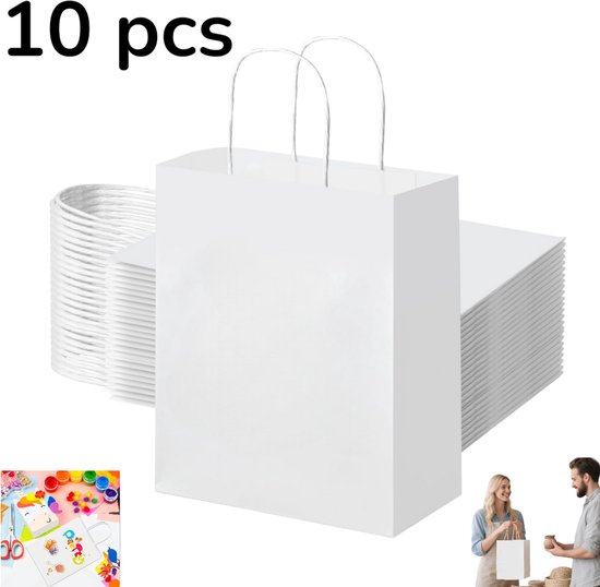 10er-pack Geschenktüten Aus Kraftpapier Mit Gedrehten Henkeln – 21 X 11 X 27 Cm – Weiß