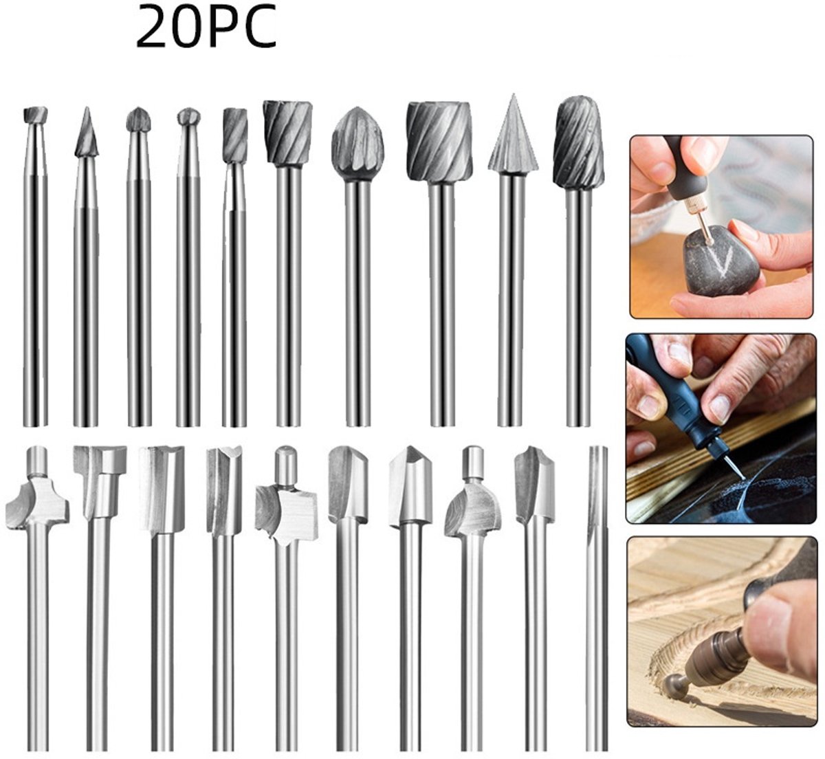 20-teiliges Set Aus Hss-holzfräsern Und Rotationsfeilen Mit 1/8-zoll-schaft