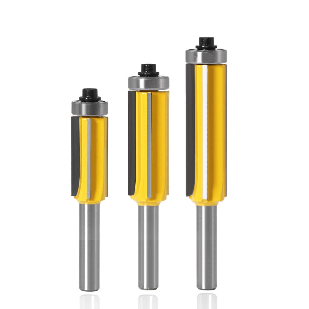 Dreiteiliger Fräsersatz, 8 Mm Schaftdurchmesser, Speziell Für Die Holzbearbeitung, Vier Schneiden, Mit Kugellager, Gerader Fräser, Bündigfräser, Gelb.