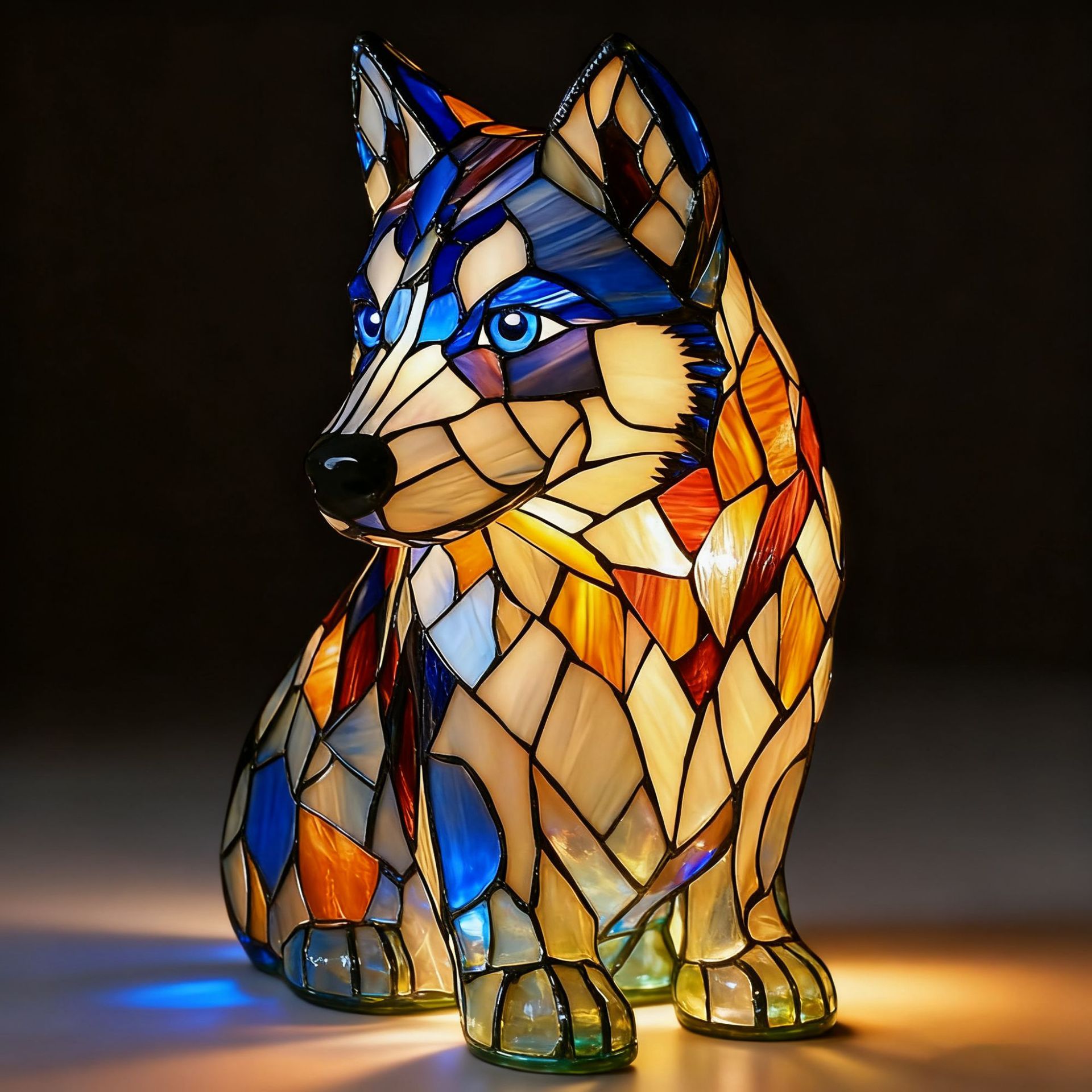 Sitzende Husky-tischlampe (batteriebetrieben) – Retro-tischlampe – 3d-tier-nachtlicht – 17 Cm – Led-3d-lichtornament