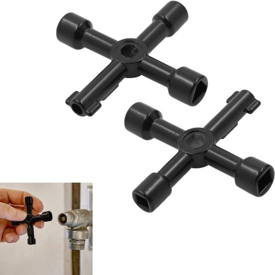 Multifunktionaler Vierwegeschlüssel, Einteilig Verpackt, Multifunktionaler Schalterschrankschlüssel, Zum Öffnen Von Strom- Und Wasseranschlüssen, Schwarz, 70,8 × 70,8 Mm