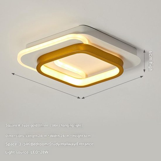 Dreifarbige Led-deckenleuchte, Verstellbar, Geeignet Für Schlafzimmer, Esszimmer, Wohnzimmer, Flure Und Wohnräume - Quadratisch, A-förmig, Goldfarben.