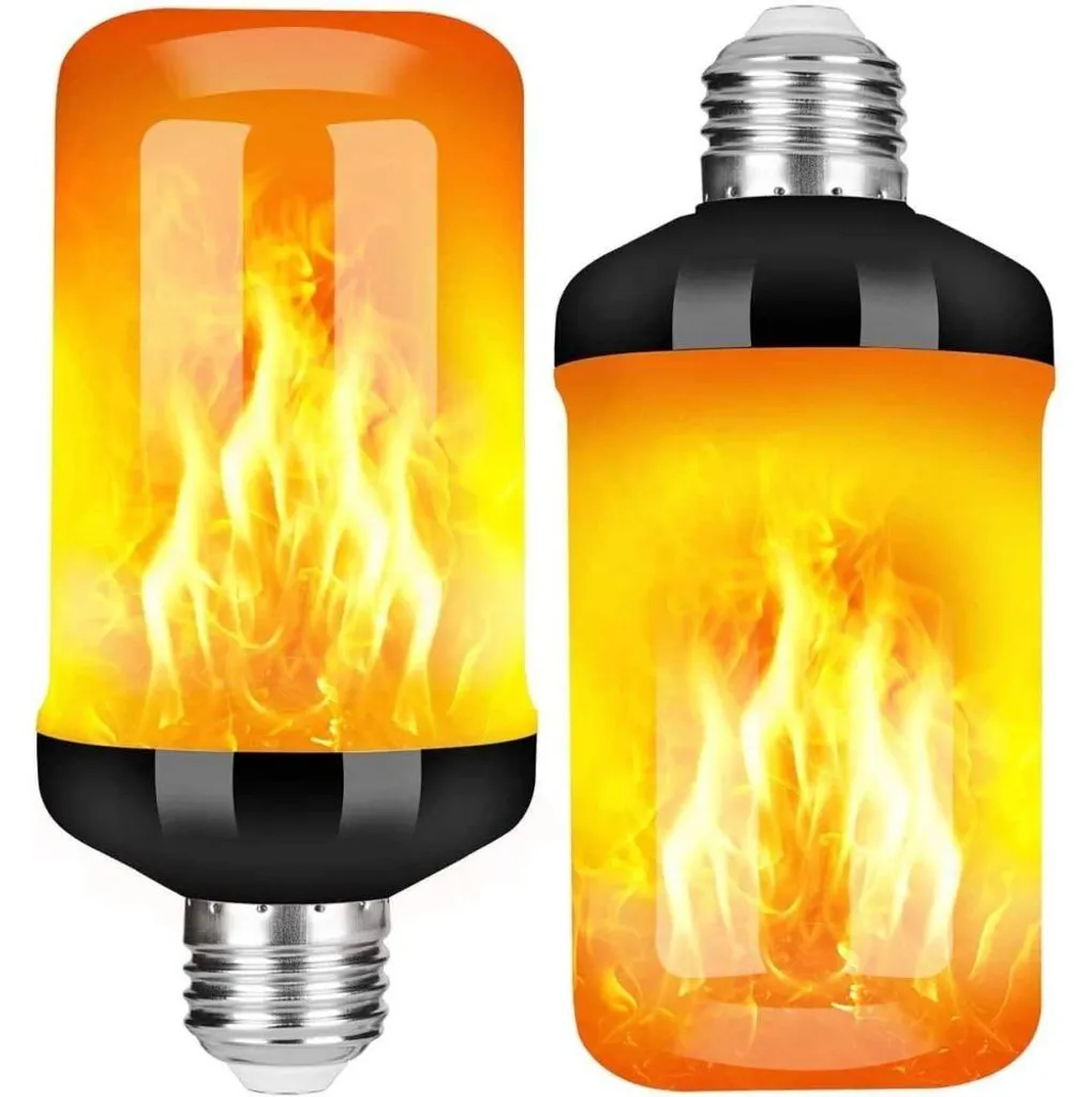 Zwei Schwarze Und Gelbe, Flammenförmige Glühbirnen, E27-fassungen, Blinkender Lichteffekt, Led-außenbeleuchtung, Für Haus, Garten, Bar, Party, Hochzeit