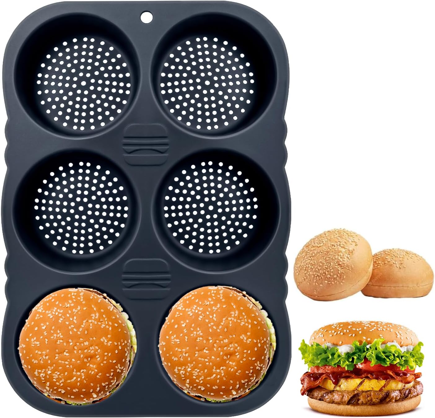 Hamburgerbrötchenform, Silikon-hamburgerbrötchenform Mit 6 Mulden, Antihaftbeschichtete Form Für Heiße Hamburgerbrötchen, Zum Backen Von Hamburgerbrötchen Und Hot-dog-brötchen