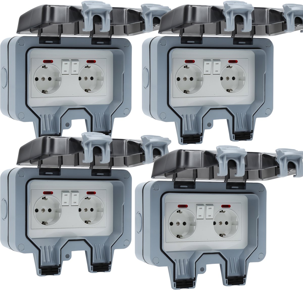4x Doppelsteckdose Für Den Außenbereich – Ip66-steckdose – Wasserdichte Außensteckdose – Inkl. Kabelstecker – Und Staubdicht – Wandsteckdose
