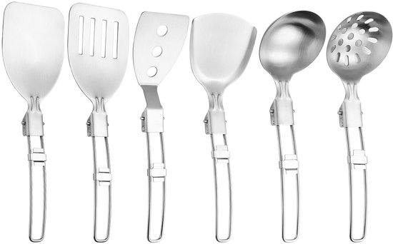 6-teiliges, Faltbares Küchenhelfer-set Aus Edelstahl, Bestehend Aus Pfannenwender Und Schöpfkelle, Für Camping, Picknicks Und Grillabende, Silber
