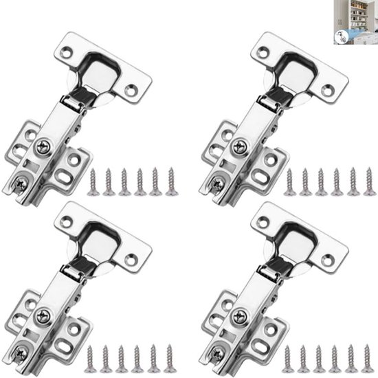 4 Stück Selbstschließende Scharniere Für Küchenschränke Und Kleiderschränke, Rahmenlose, Vollflächig Aufliegende Europäische Scharniere, Hydraulische Scharniere, Silberfarben, 108 × 62 Mm