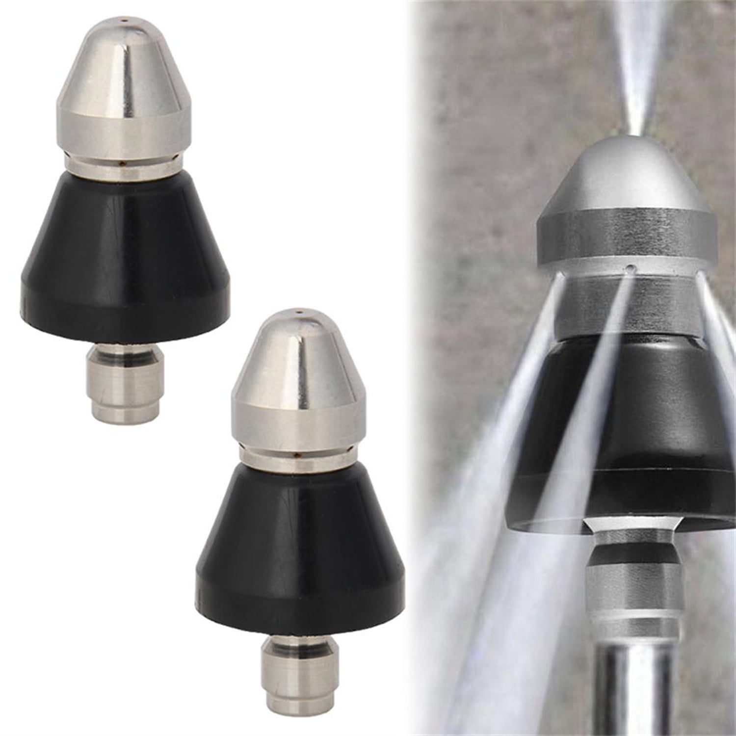 Zwei Hochdruckreinigerdüsen Zur Abflussreinigung, Robuste Abflussdüsen, Wasserstrahlen, Kurzer Kugelkopf (3/8" Vorne, 1/6" Hinten), Schnellverschluss