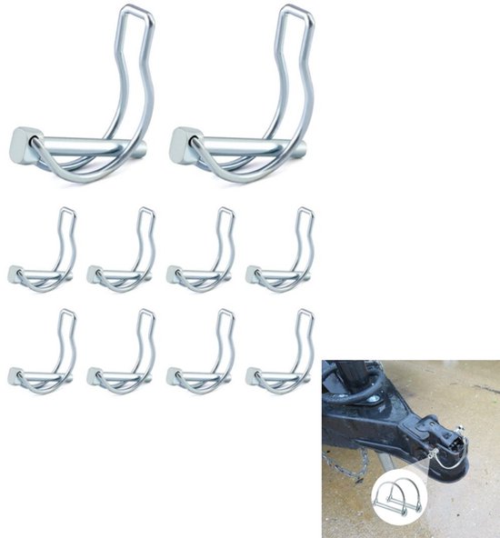 10-teiliges Set D-förmiger Verriegelungsbolzen, Federbolzen, Verzinkter Kohlenstoffstahl, 6x45mm, Für Garten-/rasenanhänger
