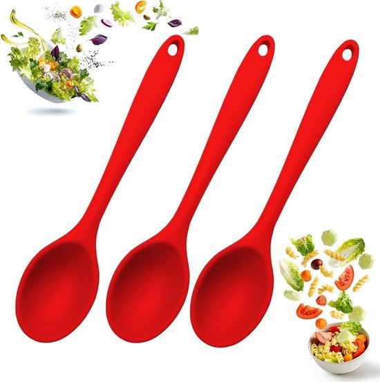 3-teiliges Rotes Silikonlöffel-set, 27 Cm, Bpa-frei, Hitzebeständig, Antihaftbeschichtet, Koch- Und Servierlöffel