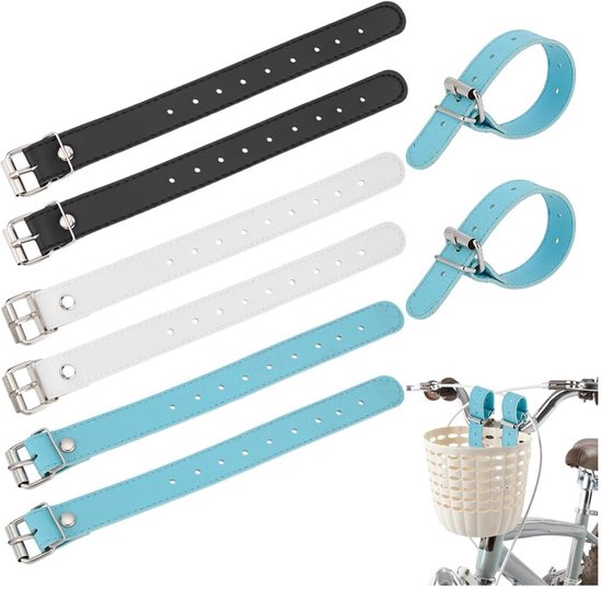 3 Paar Fahrradkorbgurte, Pu-leder, Fahrradschnallen, Verstellbare Lenkergurte, Frontkorbgurt, Weiß, Schwarz, Blau