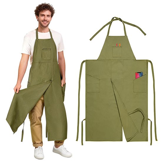 Canvas-schürze – 76 X 113 Cm – Wasserdicht – Für Friseurarbeiten, Gartenarbeit, Grillen, Kochen Und Töpfern – Verstellbare Schürze Mit Beinschlitzen Und 3 Taschen