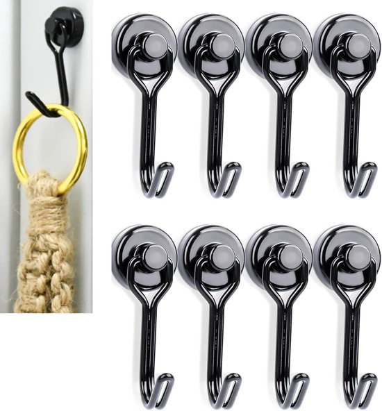 8er-pack Neodym-magnethaken – Tragkraft 7 Kg – Schwarz