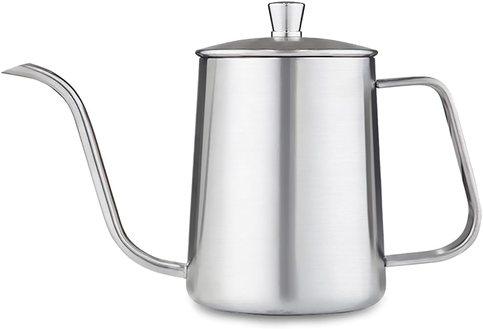 Kaffeebereiter Mit Schwanenhals-ausguss, 600 Ml/21 Oz - Edelstahl 304, Langer Ausguss, Schmaler Und Zierlicher Schwanenhalsausguss, Handfilter, Silber.