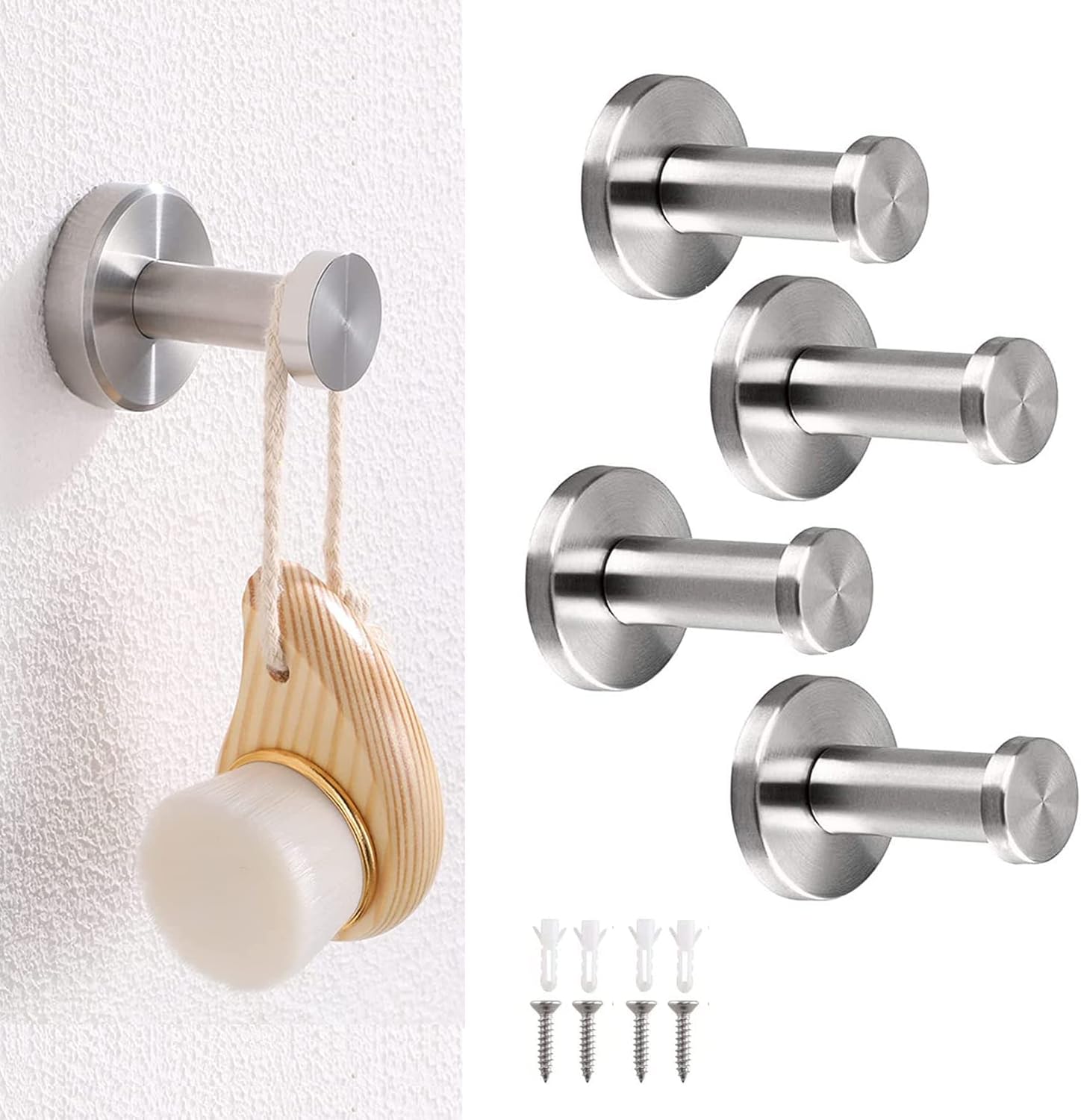 5 Cm Handtuchhaken – 4-schrauben-befestigung – Runder Wandhaken – Edelstahl Mit Gebürsteter Oberfläche – Für Badezimmer, Schlafzimmer, Küchen Und Flure