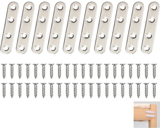 10er-packung Hochbelastbare, Gerade, Flache Edelstahl-verbindungsplatten Mit 40 Schrauben (7,6 X 1,6 Cm)
